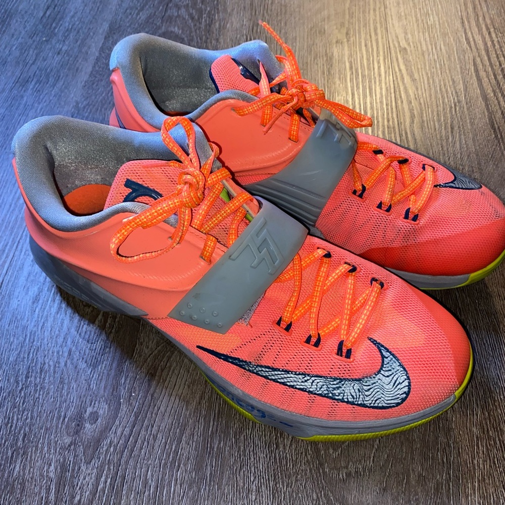 KD Nike shoes neon orange with Velcro strap